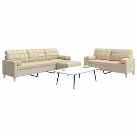 vidaXL 3 pcs conjunto de sofás c/ almofadas/apoio pés tecido creme