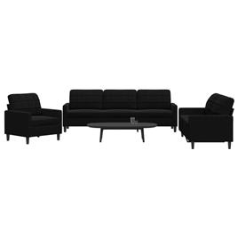 vidaXL 3 pcs conjunto de sofás com almofadões veludo preto