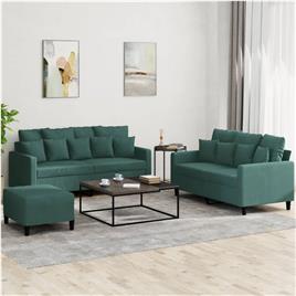 vidaXL 3 pcs conjunto de sofás com almofadões veludo verde-escuro