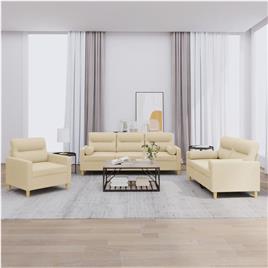 vidaXL 3 pcs conjunto de sofás com almofadas tecido cor creme