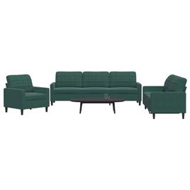 vidaXL 3 pcs conjunto de sofás com almofadões veludo verde-escuro