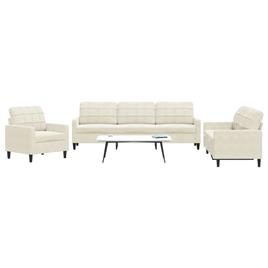 vidaXL 3 pcs conjunto de sofás com almofadões veludo cor creme