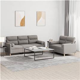 vidaXL 2 pcs conjunto de sofás com almofadas tecido cinza-acastanhado