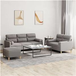 vidaXL 3 pcs conjunto de sofás com almofadas tecido cinza-acastanhado