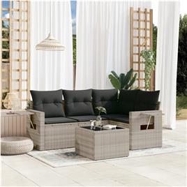 vidaXL 5 pcs conj. sofás jardim c/ almofadões vime PE cinzento-claro