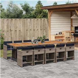 vidaXL 11 pcs conjunto jantar p/ jardim c/ almofadões vime PE cinzento