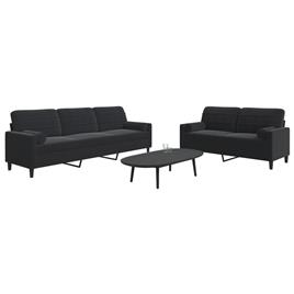 vidaXL 2 pcs conjunto de sofás com almofadões e rolos veludo preto