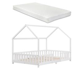 Cama de criança sisimiut em forma de casa de pinho com colchão 128x207