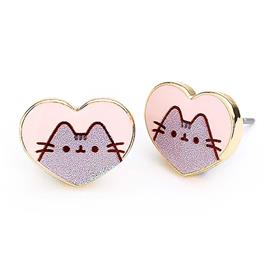 Pusheen the Cat Pink Enamel and Gold Heart Stud Earrings