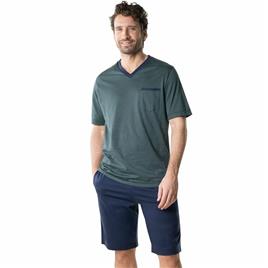 Pijama estampado com decote em V, em algodão mercerizado, Eminence