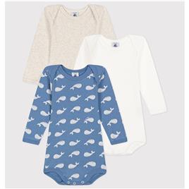 Lote de 3 bodies de mangas compridas, Petit Bateau