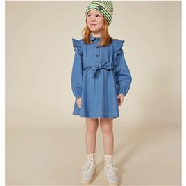 Vestido de mangas compridas, em ganga leve, Petit Bateau