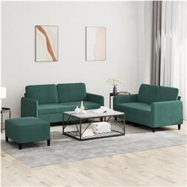 vidaXL 3 pcs conjunto de sofás veludo verde-escuro