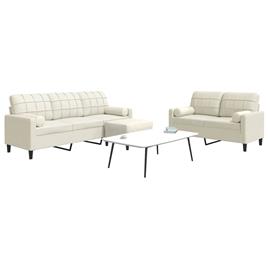 vidaXL 3 pcs conjunto de sofás com almofadões e rolos veludo creme