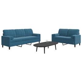 vidaXL 2 pcs conjunto de sofás com almofadões e rolos veludo azul