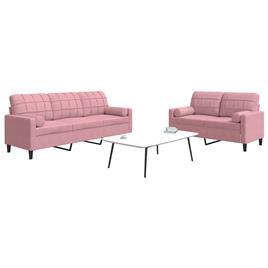 vidaXL 2 pcs conjunto de sofás com almofadões e rolos veludo rosa
