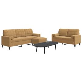 vidaXL 3 pcs conjunto de sofás com almofadões e rolos veludo castanho