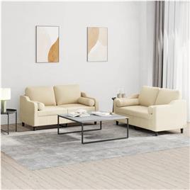 vidaXL 2 pcs conjunto de sofás com almofadas tecido cor creme