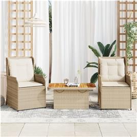 vidaXL 3 pcs conjunto lounge de jardim com almofadões vime PE bege