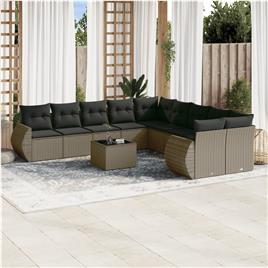 vidaXL 11 pcs conjunto sofás de jardim c/ almofadões vime PE cinzento
