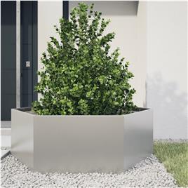 vidaXL Vaso/floreira de jardim hexagonal 138x120x45 cm aço inoxidável