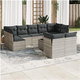 vidaXL 10 pcs conj. sofás jardim com almofadões vime PE cinzento-claro