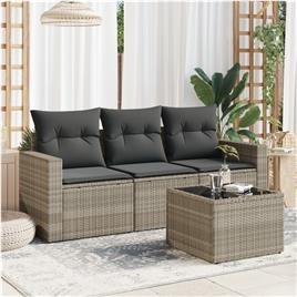 vidaXL 4 pcs conj. sofás jardim c/ almofadões vime PE cinzento-claro
