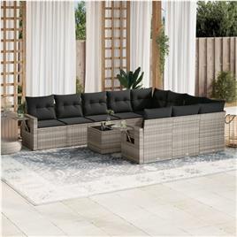 vidaXL 11 pcs conjunto sofás de jardim c/ almofadões vime PE cinzento
