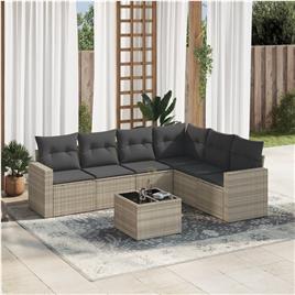 vidaXL 7 pcs conj. sofás jardim com almofadões vime PE cinzento-claro