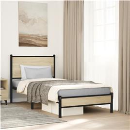 vidaXL Estrutura de cama com cabeceira 90x200 cm metal carvalho sonoma