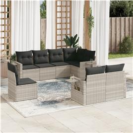 vidaXL 8 pcs conj. sofás jardim c/ almofadões vime PE cinzento-claro