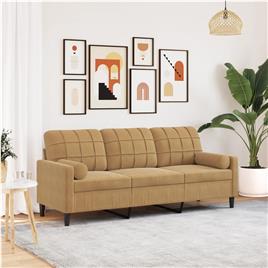 vidaXL Sofá 3 lugares c/ almofadas decorativas 180 cm veludo castanho