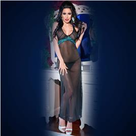 CAMISA DE NOITE E TANGA CR-4215 PRETO E AZUL - 36 S