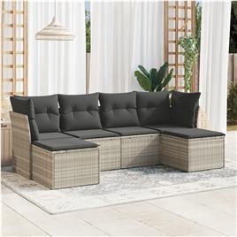 vidaXL 6 pcs conj. sofás jardim com almofadões vime PE cinzento-claro