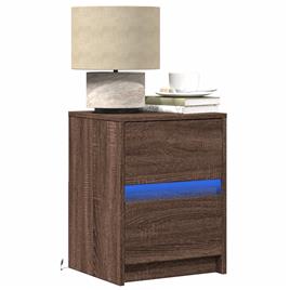 vidaXL Mesa cabeceira c/ luzes LED derivados madeira carvalho castanho