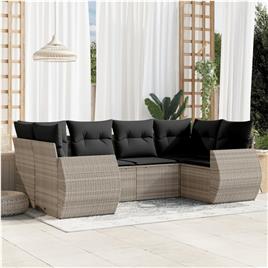 vidaXL 6 pcs conj. sofás jardim com almofadões vime PE cinzento-claro