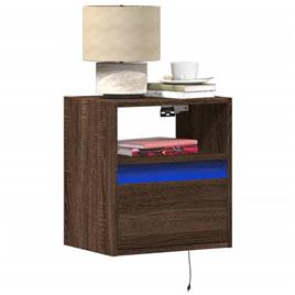 vidaXL Mesas cabeceira de parede c/ luzes LED 2 pcs carvalho castanho