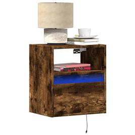 vidaXL Mesa de cabeceira de parede com luzes LED carvalho fumado