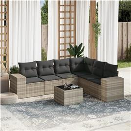 vidaXL 7 pcs conj. sofás jardim com almofadões vime PE cinzento-claro