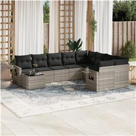 vidaXL 10 pcs conj. sofás jardim com almofadões vime PE cinzento-claro