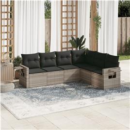 vidaXL 6 pcs conj. sofás jardim com almofadões vime PE cinzento-claro
