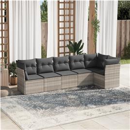 vidaXL 6 pcs conj. sofás jardim com almofadões vime PE cinzento-claro