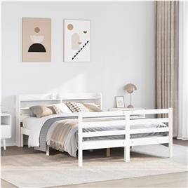 vidaXL Estrutura cama c/ cabeceira 140x190 cm pinho maciço branco