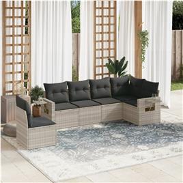 vidaXL 6 pcs conj. sofás jardim com almofadões vime PE cinzento-claro