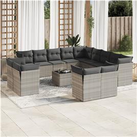 vidaXL 14 pcs conj. sofás jardim com almofadões vime PE cinzento-claro