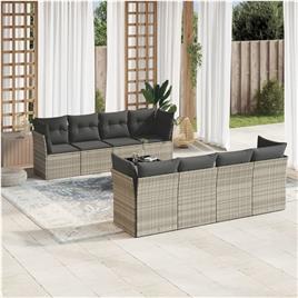 vidaXL 9 pcs conj. sofás jardim com almofadões vime PE cinzento-claro
