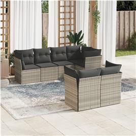 vidaXL 7 pcs conj. sofás jardim com almofadões vime PE cinzento-claro
