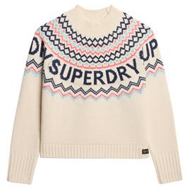 Superdry Fairisle Branded Jumper Sweater Beige XL Mulher
