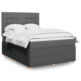  - vidaXL Cama com molas/colchão 140x200 cm tecido cinzento-escuro