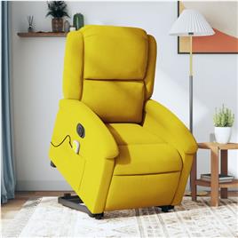 vidaXL Poltrona massagens reclin. elevatória elétrica veludo amarelo